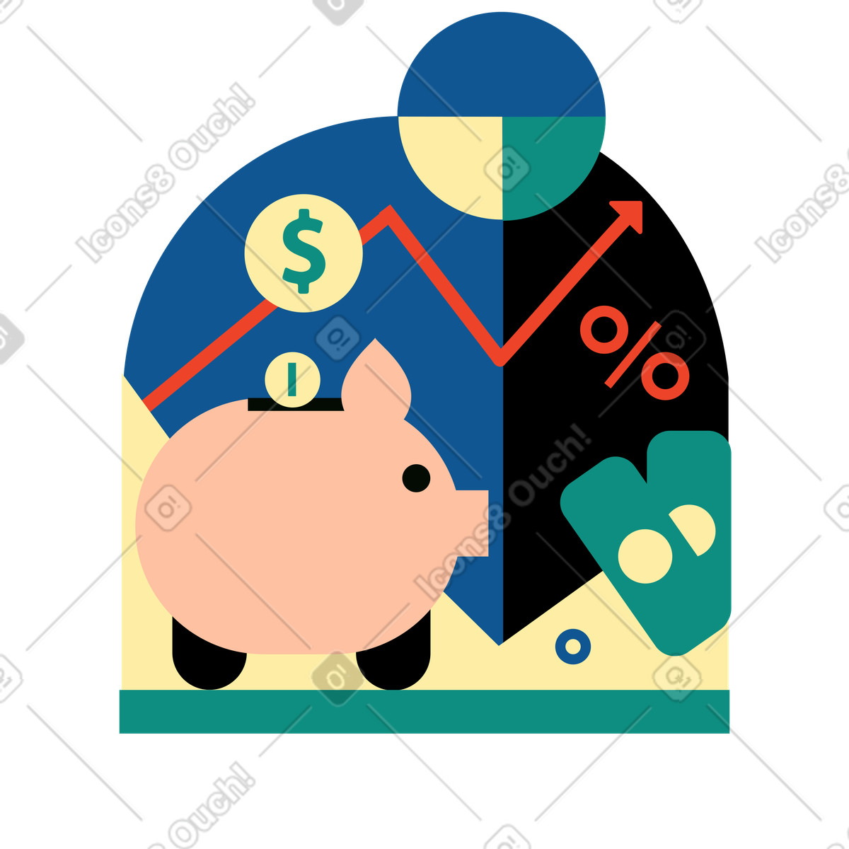 Saving money in a piggy bank while growing wealth illustration in PNG, SVG