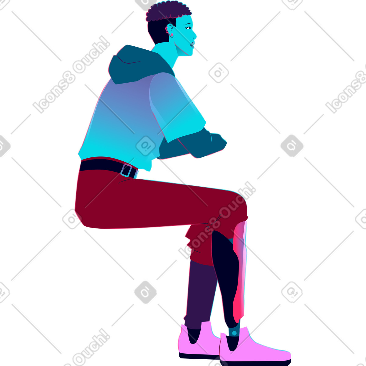 Ilustração de Jovem sentado em no estilo Neon para baixar em PNG, SVG