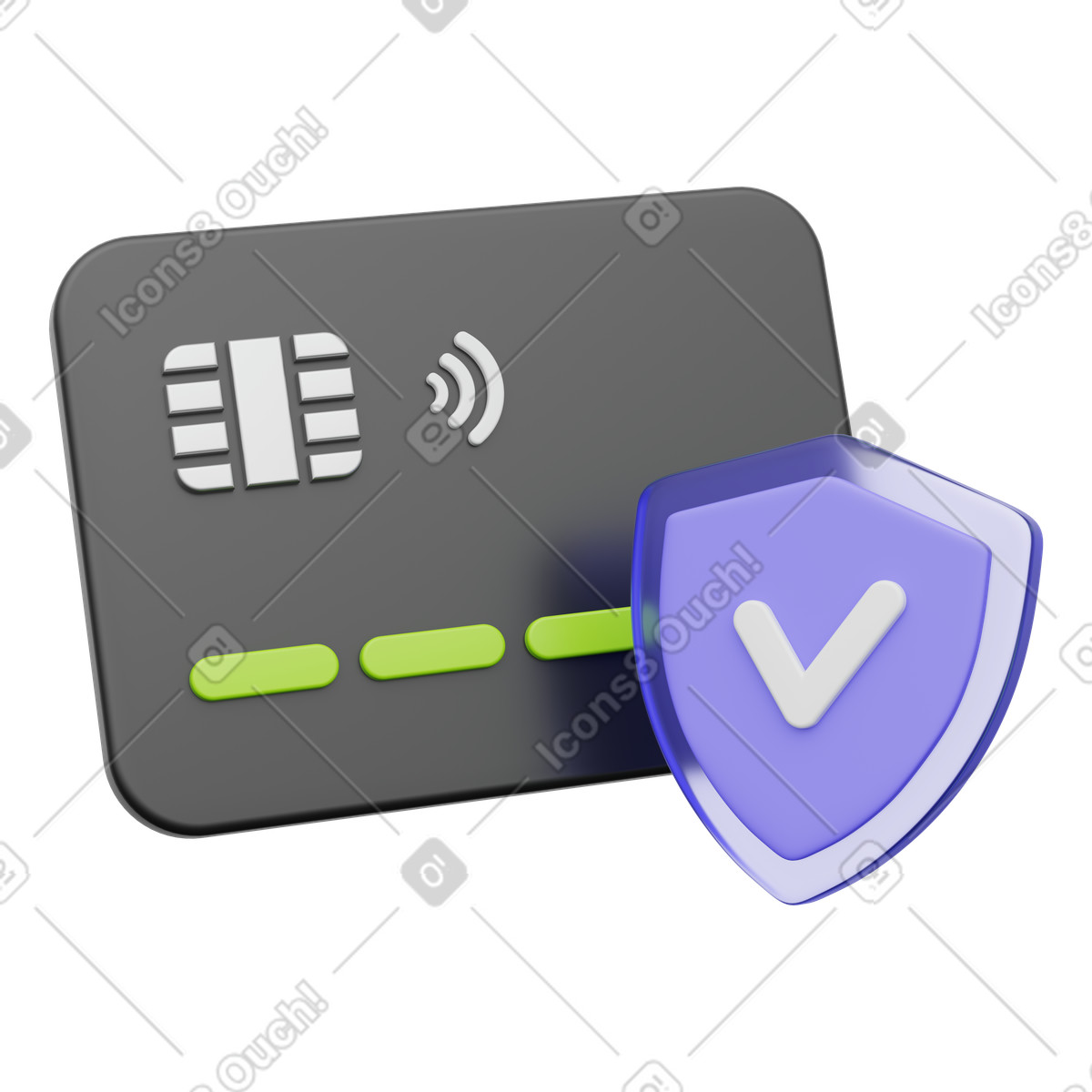 Sichere transaktionsverarbeitung, zahlungskarte mit schutz-Illustration im 3D Playful-Stil als Download in PNG, SVG