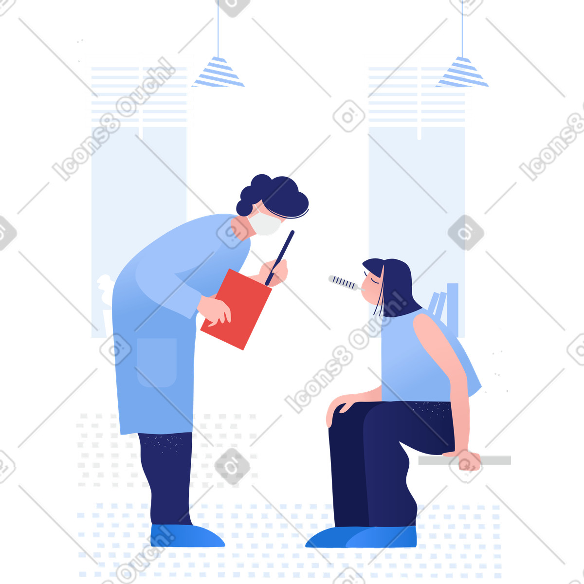 Doctor and patient illustration in Clip style download in PNG, SVG