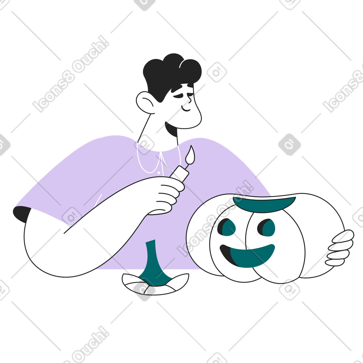 Ilustración Lighting jack-o'-lantern, Halloween tradition and decoration en estilo Sammy Line a descargar en PNG y SVG