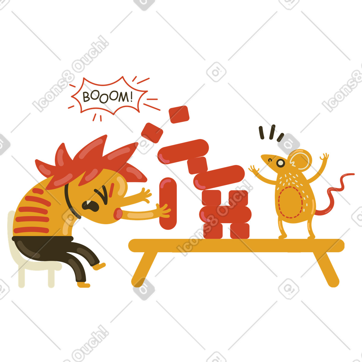下载 Arabica 风格的 Jenga game failure, Accident and fatal error concept 插画，支持 PNG、SVG 格式
