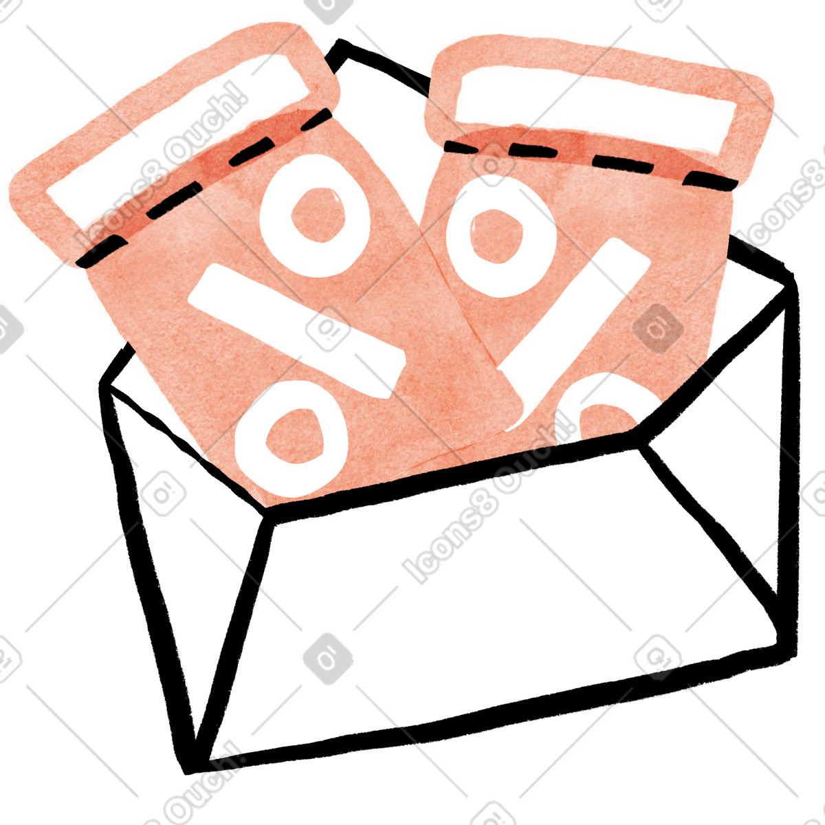Hand-drawn animation 스타일의 Coupons discount vouchers showing percentage symbol for special promotional offers 일러스트레이션 PNG, SVG 다운로드