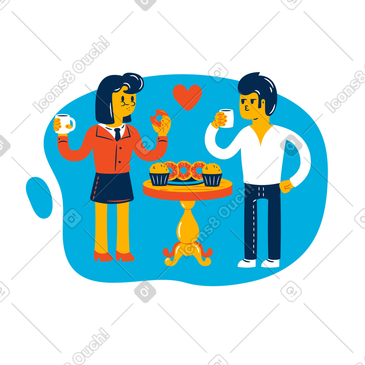 Uomo e donna in pausa caffè illustrazione stile Flame scarica PNG, SVG