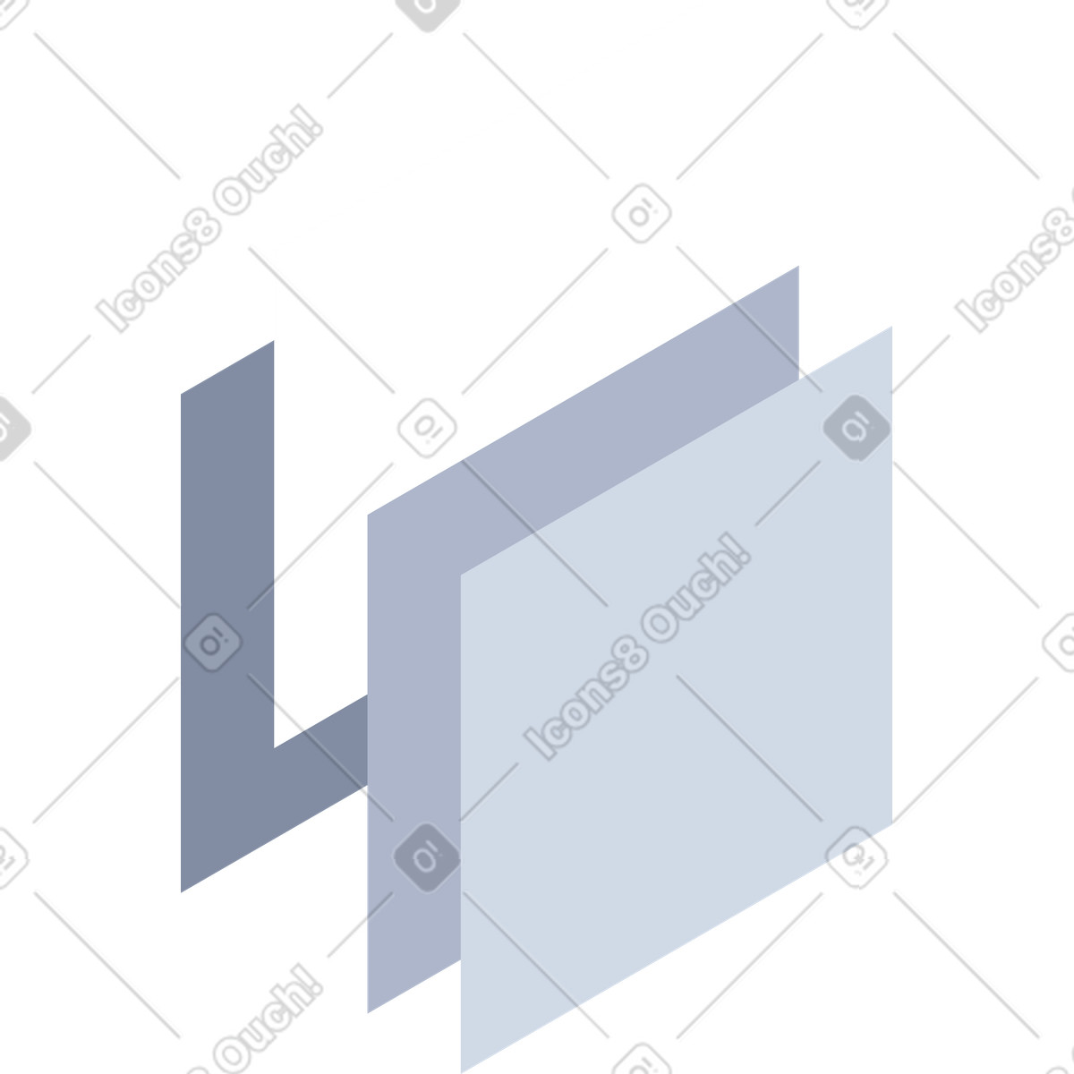 Row of layered vertical rectangles with one lifted illustration in System style download in PNG, SVG