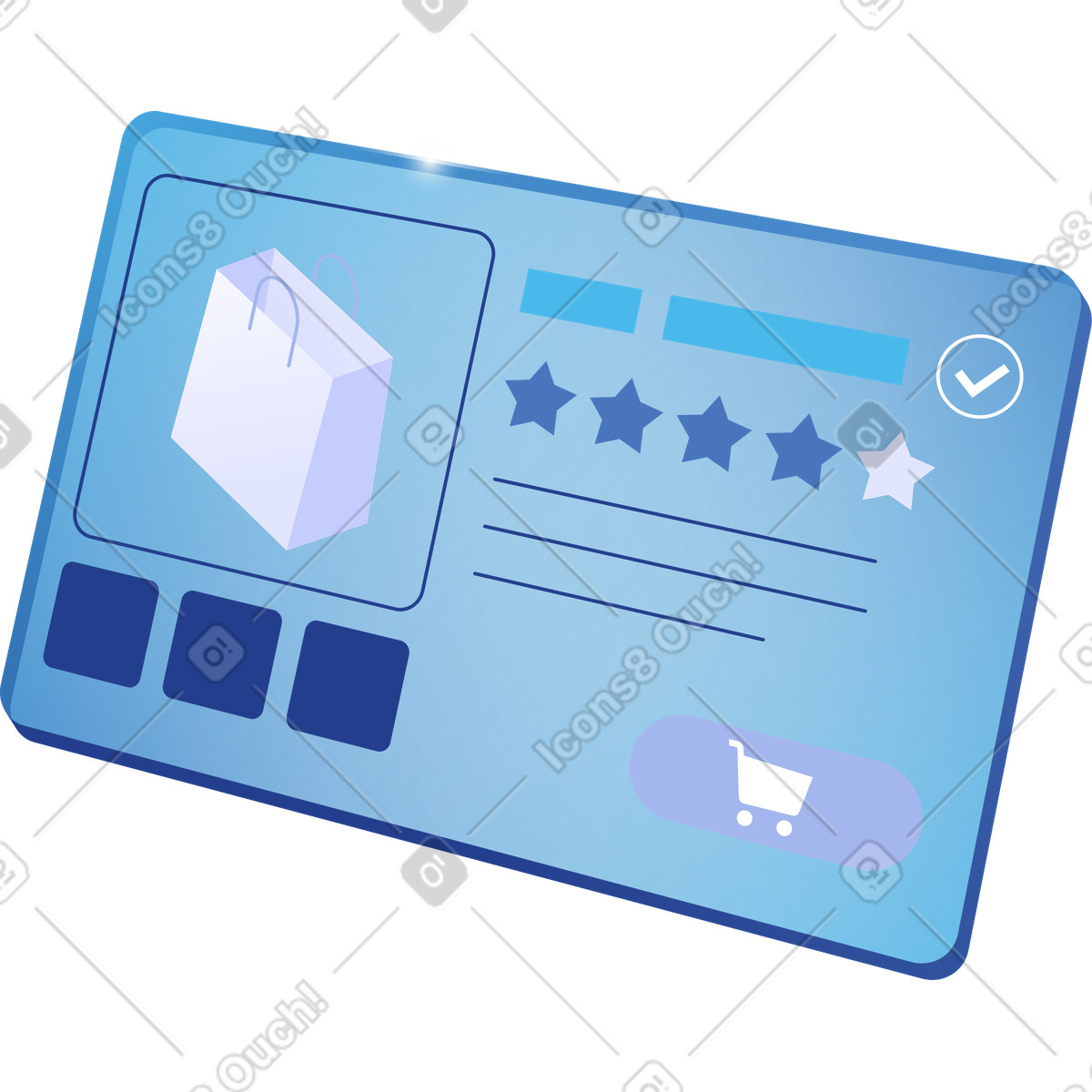 下载 Quantum 风格的 Online marketplace interface displaying product review stars and details 插画，支持 PNG、SVG 格式