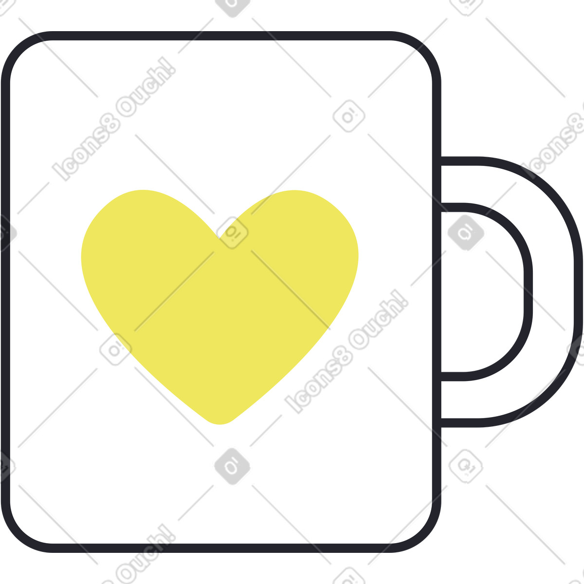 Weißer becher mit gelbem herzen-Illustration im Boba-Stil als Download in PNG, SVG