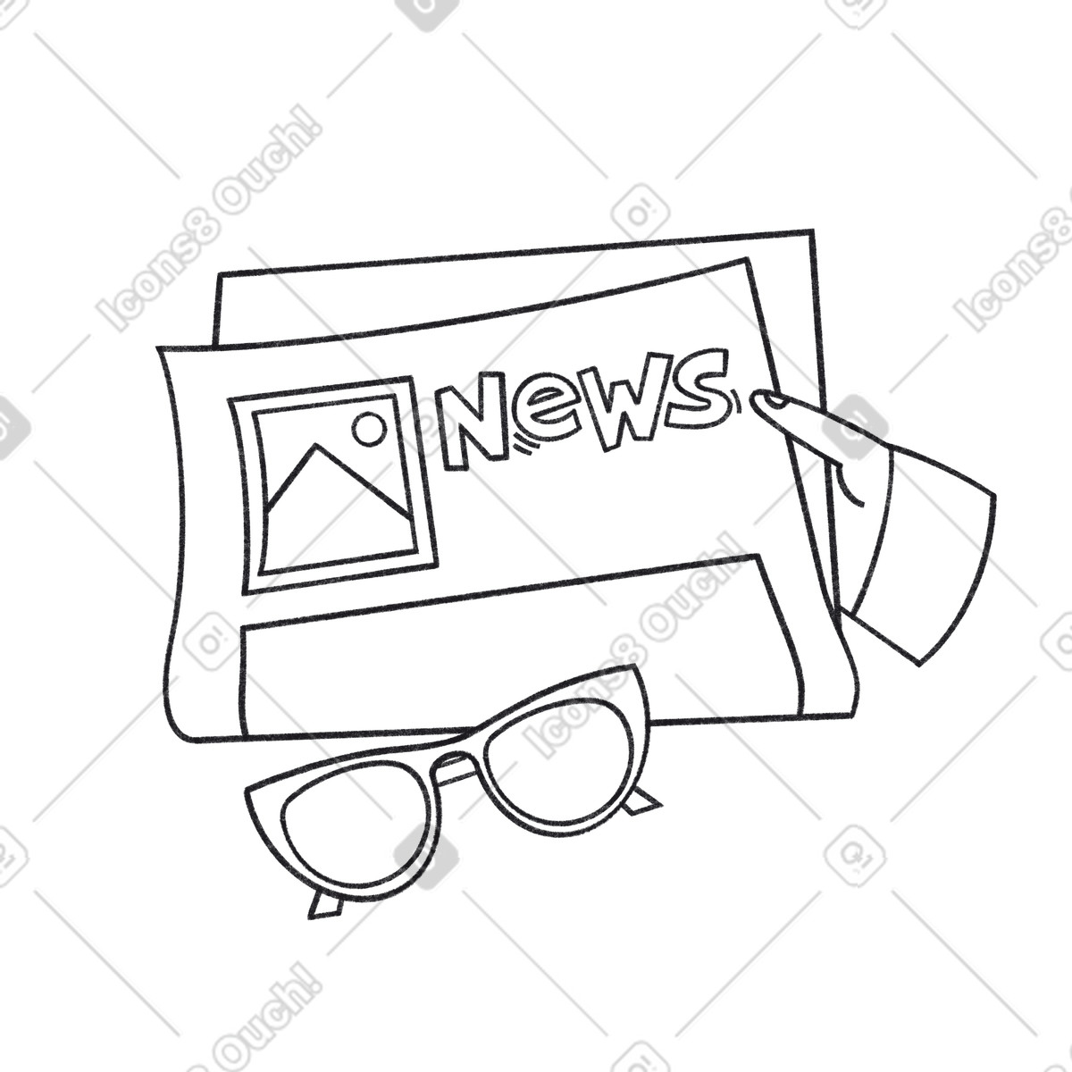 Hand holding newspaper and glasses illustration in Bonbon Line style download in PNG, SVG