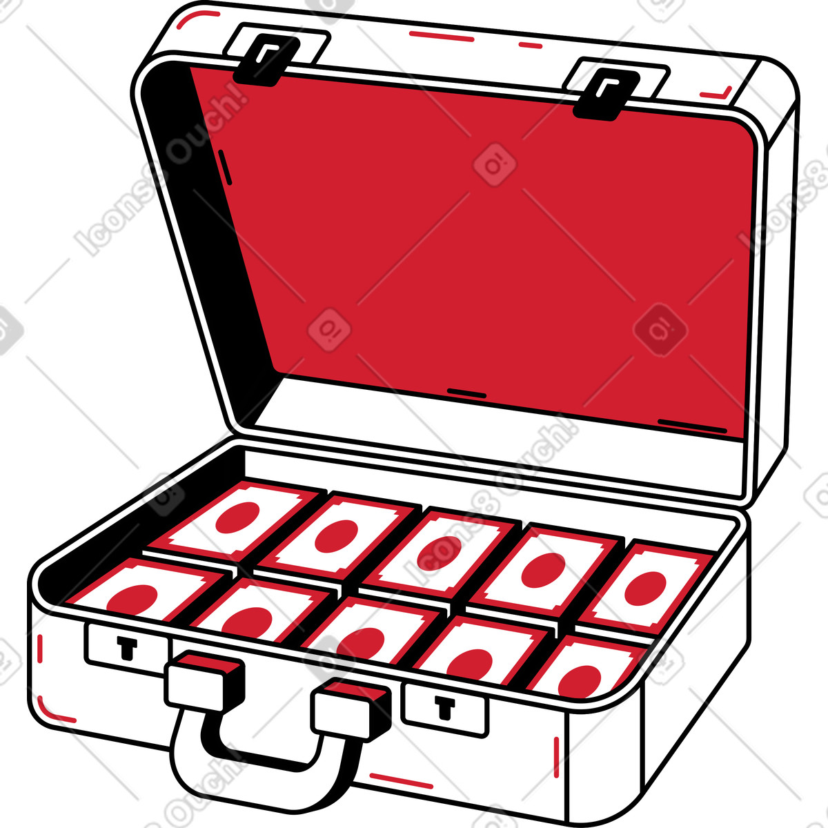 Valigia piena di soldi illustrazione in stile Ruby scarica in PNG, SVG
