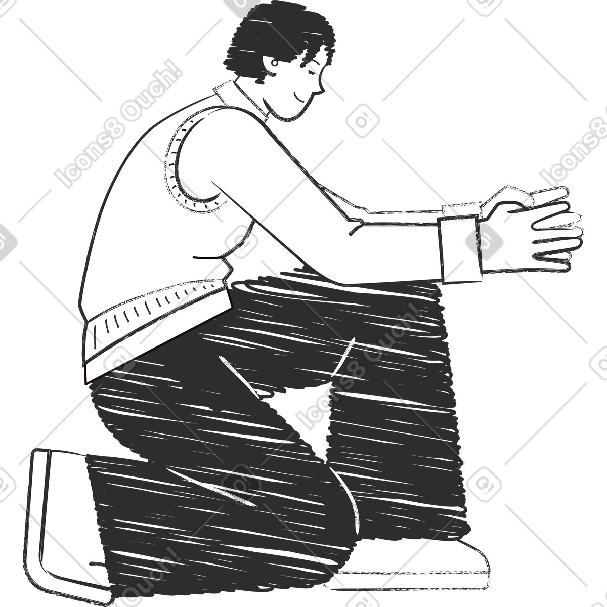 Ilustración Hombre sentado sobre una rodilla en estilo Graphite a descargar en PNG y SVG