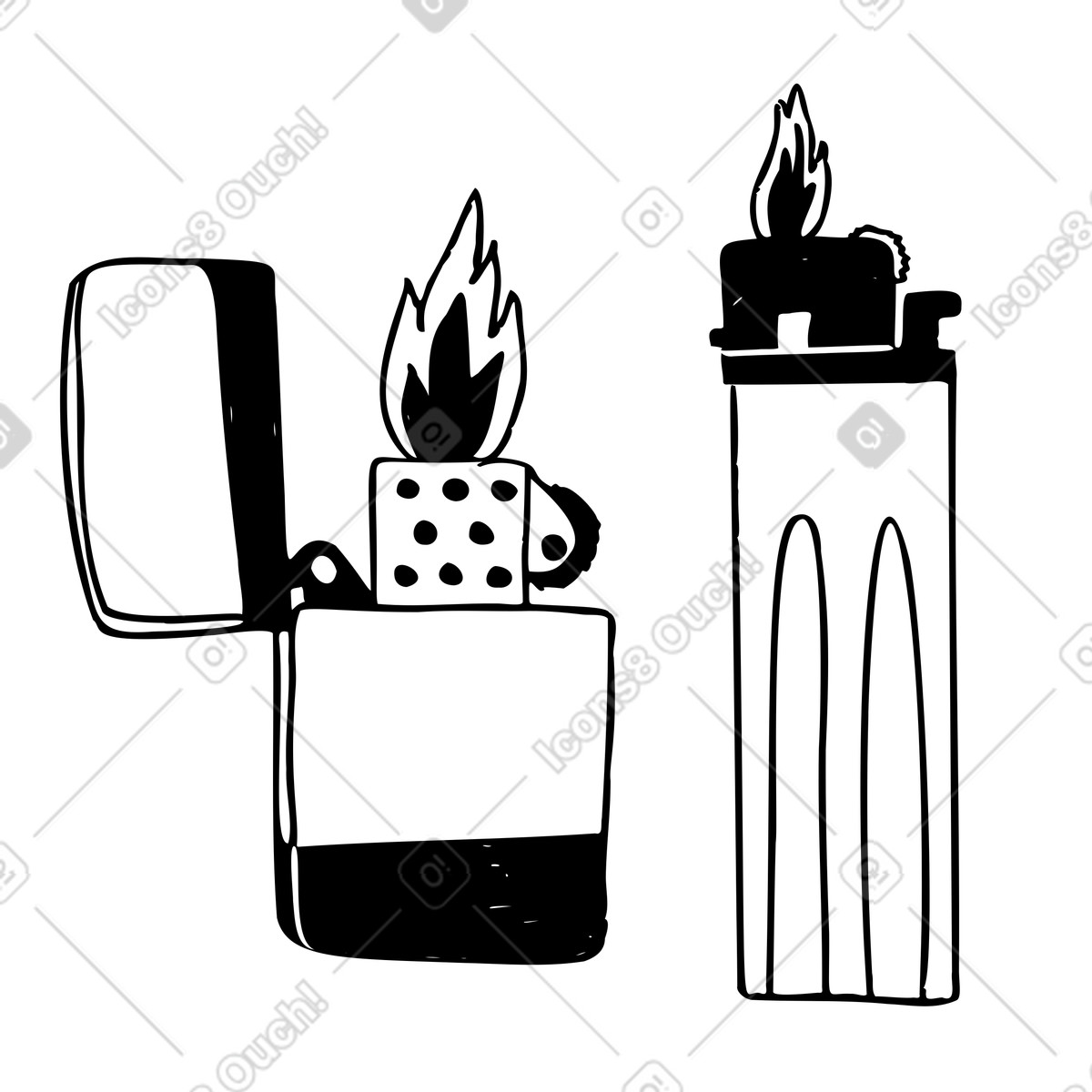 Two lighters with fire illustration in Marks style download in PNG, SVG