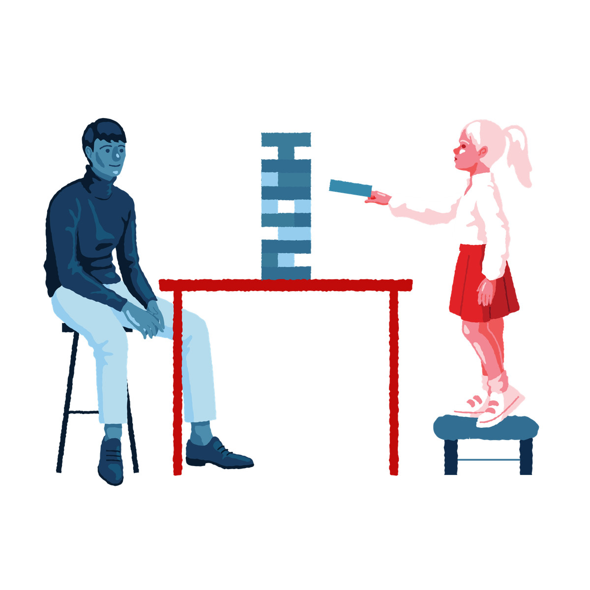 Man playing jenga with a little girl-Illustration im Cherry-Stil als Download in PNG, SVG