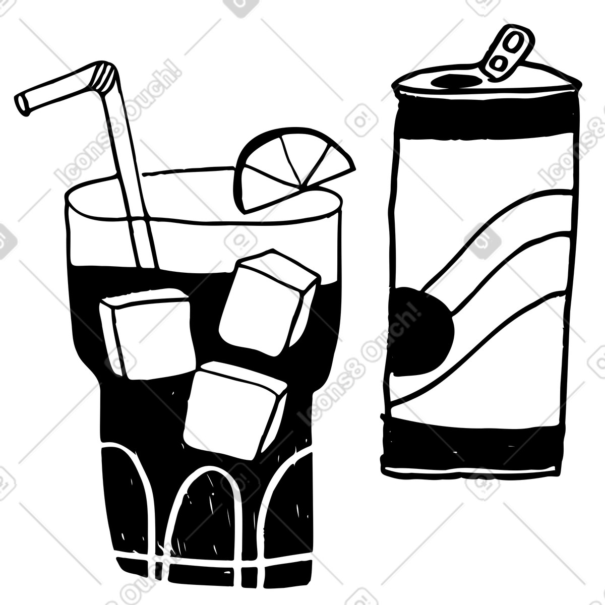 Getr&auml;nk mit eis und einer dose-Illustration im Marks-Stil als Download in PNG, SVG