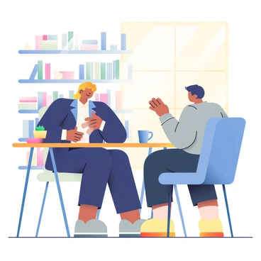 A recruiter giving interview tips to a candidate in a cozy office setting.