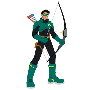 A comic book superhero with advanced archery gear ready to fight