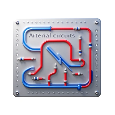 A circuit board where circuits are arranged to mimic the structure of arteries
