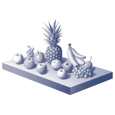 A simple vector illustration featuring a collection of various fruits arranged artistically on a table.