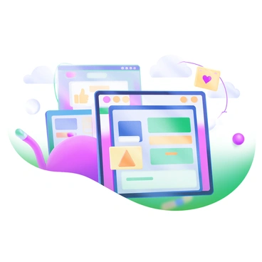 A modern pastel illustration depicting a horizon composed of various digital screens. Each screen displays different social media notifications, including icons such as a thumbs-up, hearts, messages, and alert symbols. The color palette features soft hues of blue, pink, and yellow, creating a cohesive look. In the foreground, a few abstract shapes and lines connect the screens, symbolizing the flow of information. The sky above is lightly tinted, enhancing the digital atmosphere of the scene.