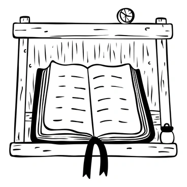 An antique open Bible with worn pages is resting on a rustic wooden shelf. The pages are yellowed and frayed at the edges, with visible signs of age. The wooden shelf has a rough texture, showcasing the natural grain and imperfections. Surrounding the Bible are small decorative items such as a vintage compass and an old ink bottle. Soft shadows are cast on the shelf, adding depth to the scene.