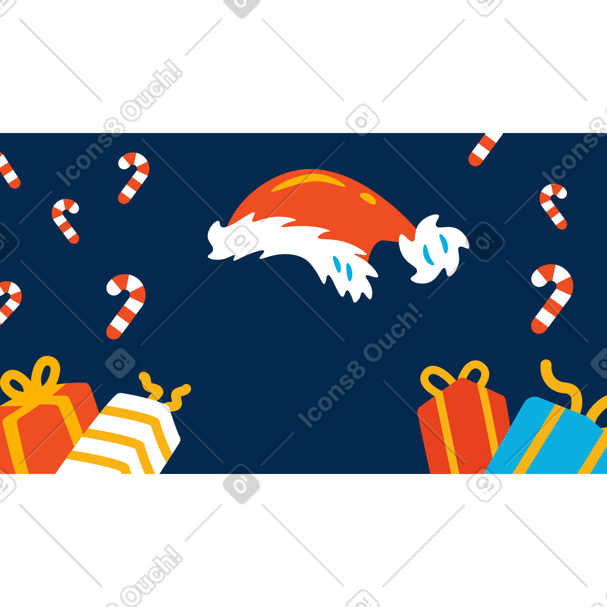 Cappello e regali della santa illustrazione in stile Flame scarica in PNG, SVG