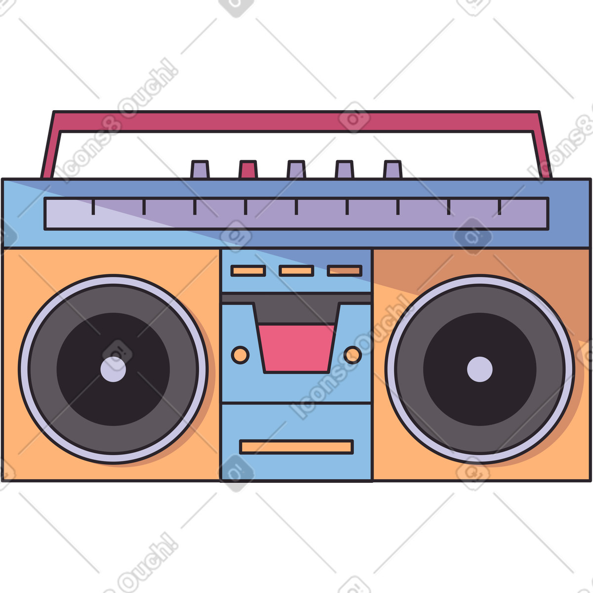 Retro disco boombox-Illustration im Eastwood-Stil als Download in PNG, SVG