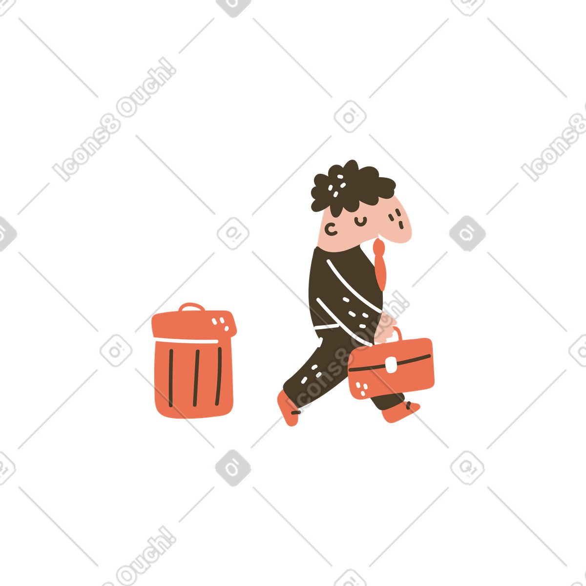 Man walking away after taking the trash out illustration in Karlsson style download in PNG, SVG