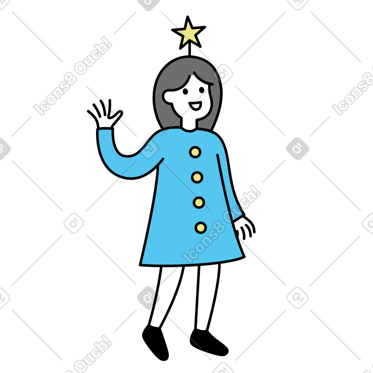 Ilustração de Garota simpática com estrela natal no topo da cabeça em estilo Mochi para baixar em PNG, SVG