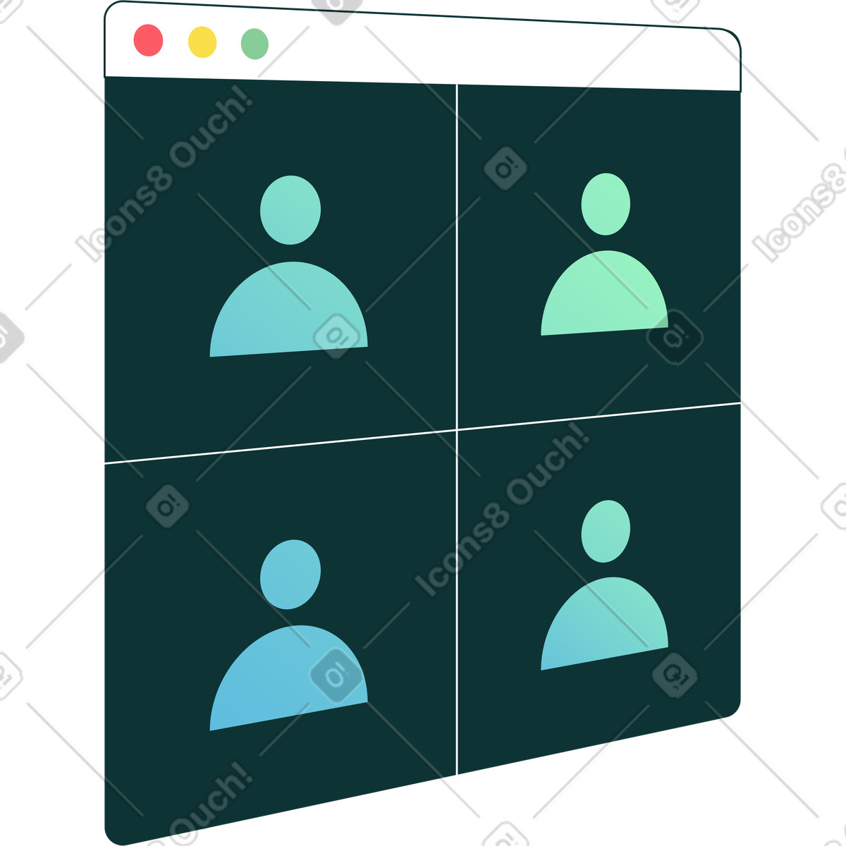 Videoanruffenster in perspektive-Illustration im Florid-Stil als Download PNG, SVG