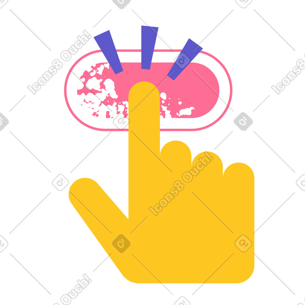 Hand tapping digital button, one-click button activation, call to action and user engagement illustration in PNG, SVG