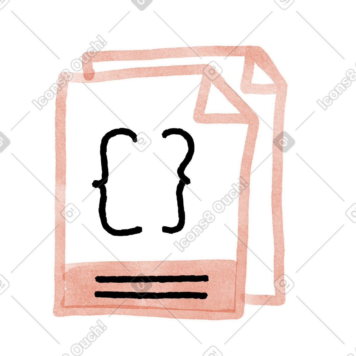 Illustration Code document pages with curly braces and text lines symbol dans le style Anthropic Claude Hand Drawn à télécharger aux formats PNG, SVG