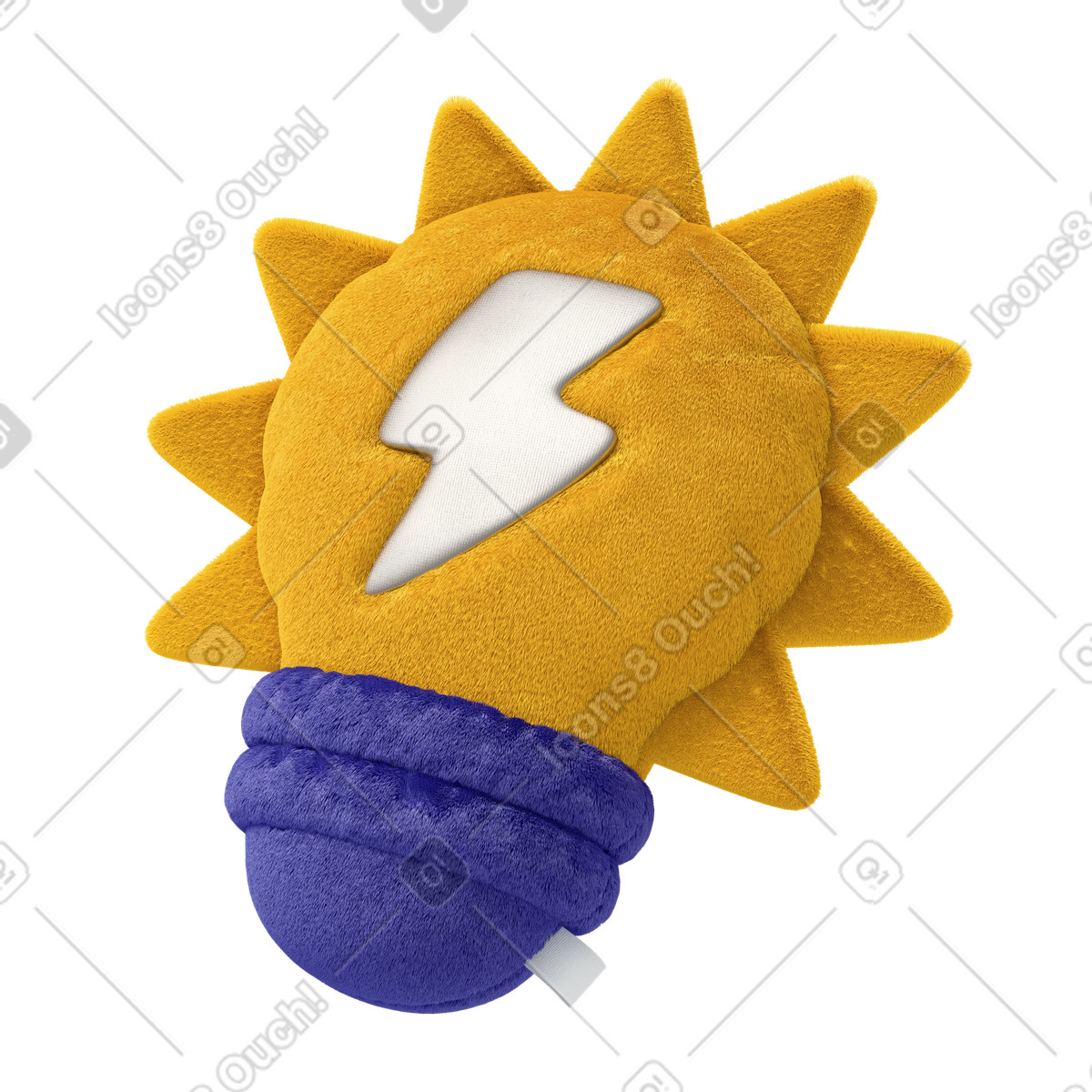 Soft light bulb toy with thunderbolt illustration in 3D Plush icons style download in PNG, SVG