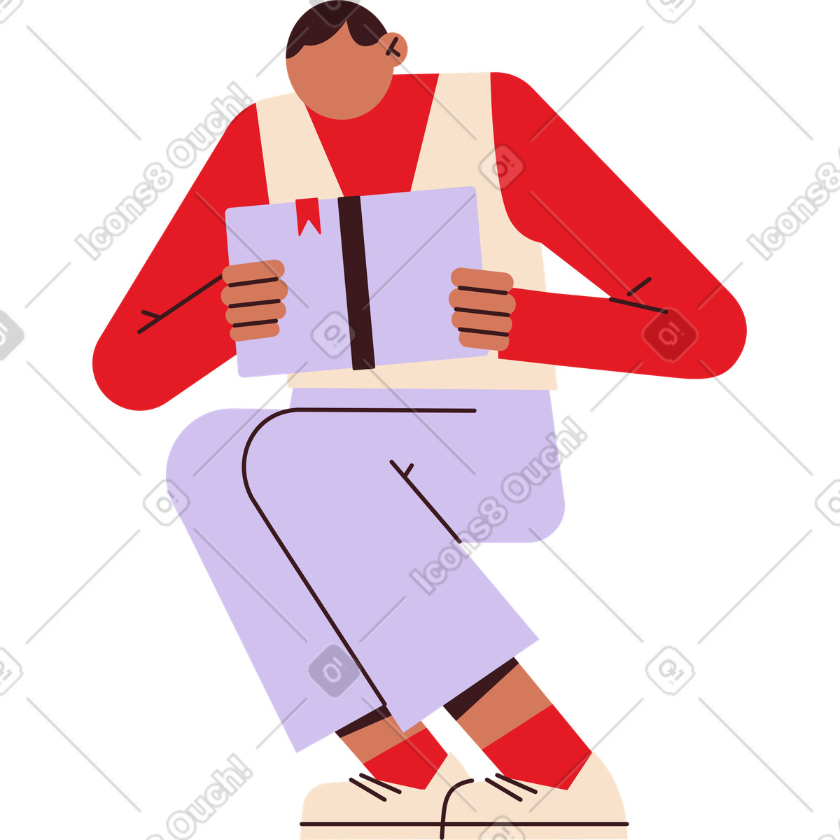 Ilustración Tipo sentado y leyendo un libro en estilo Folks a descargar en PNG SVG