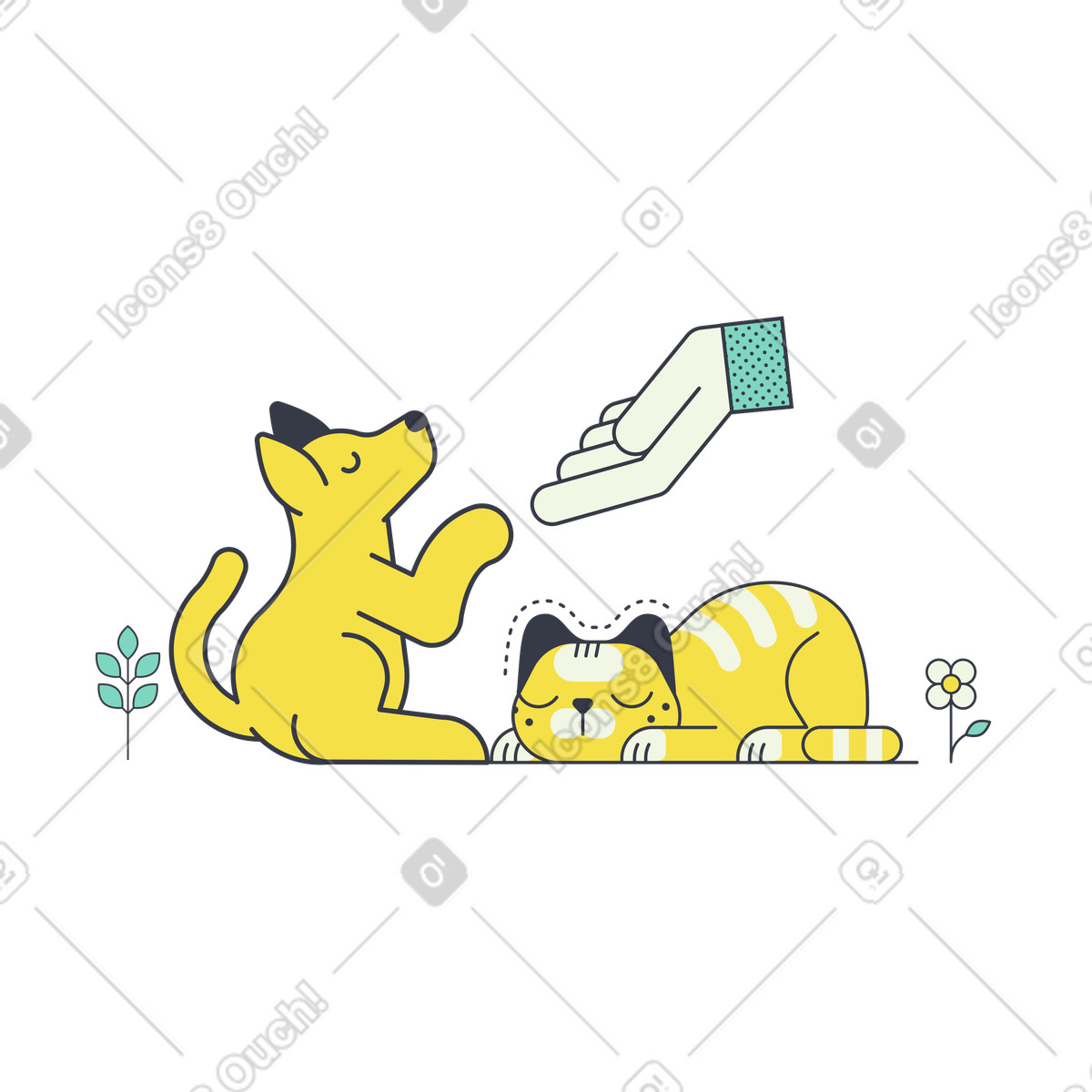 Hand showing care for household animals illustration in Abstract style download in PNG, SVG