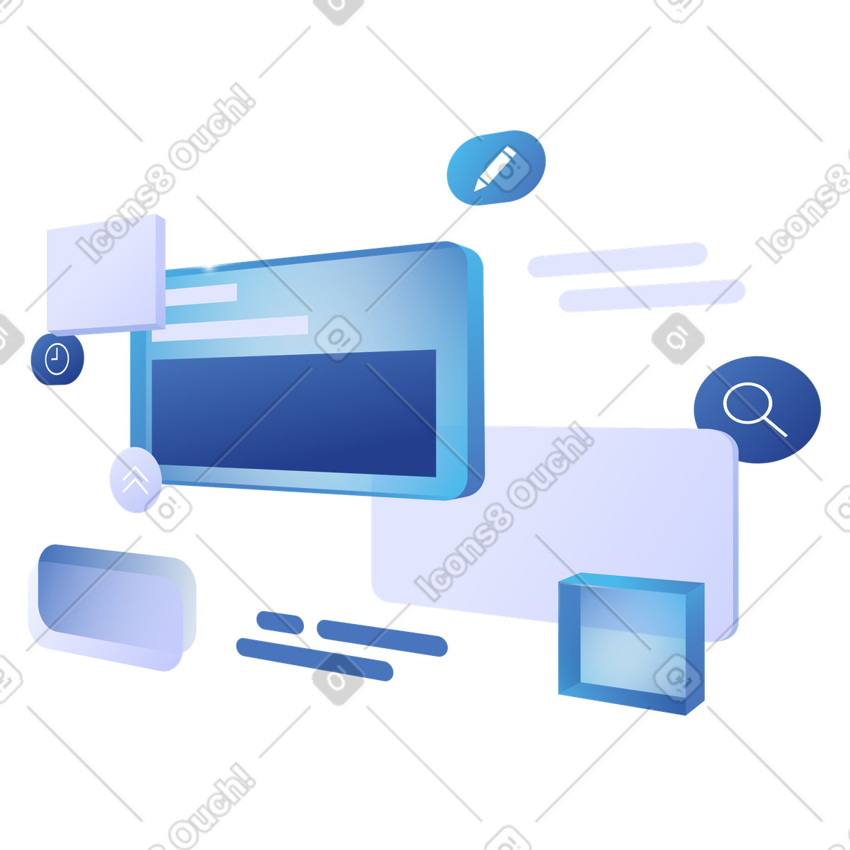 Finestre mobili con icone di ricerca e modifica, personalizzazione dell'interfaccia modulare illustration in PNG, SVG