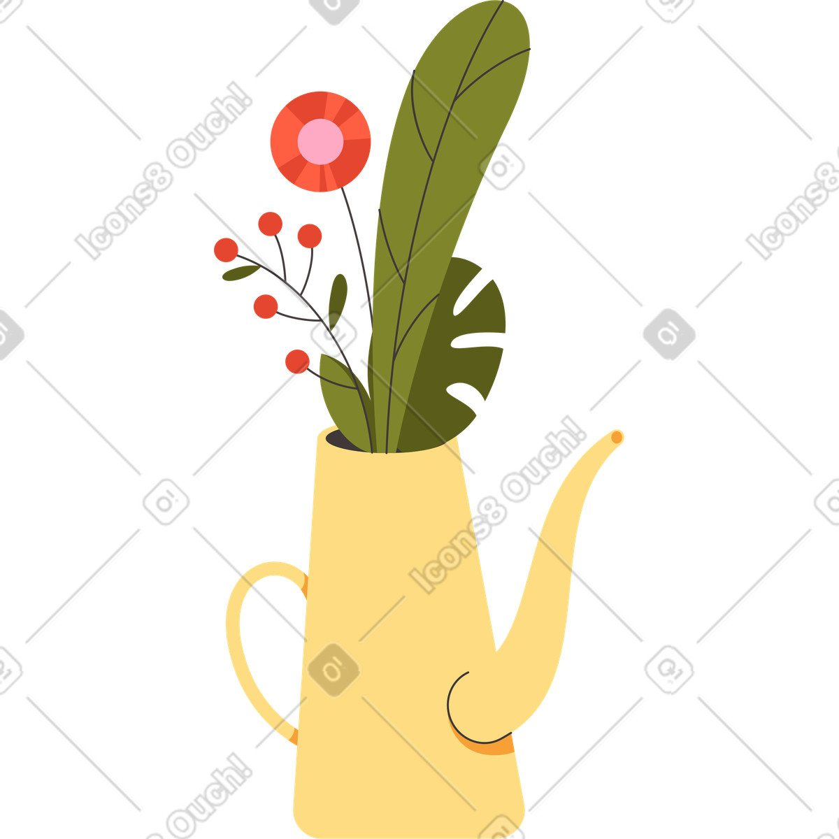 下载 Dizzy 风格的 喷壶里的花 插画，支持 PNG、SVG 格式