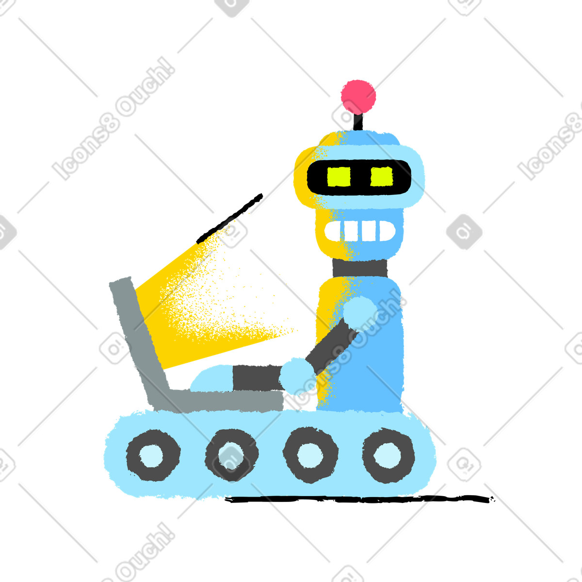 Robot using laptop, Come back later page or maintenance notification illustration in PNG, SVG