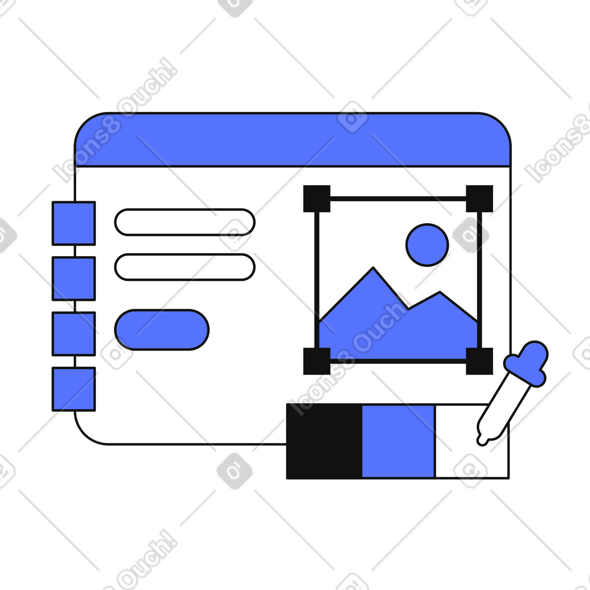 Ilustración Web design interface with image placeholder and color picker tool en estilo a descargar en PNG y SVG