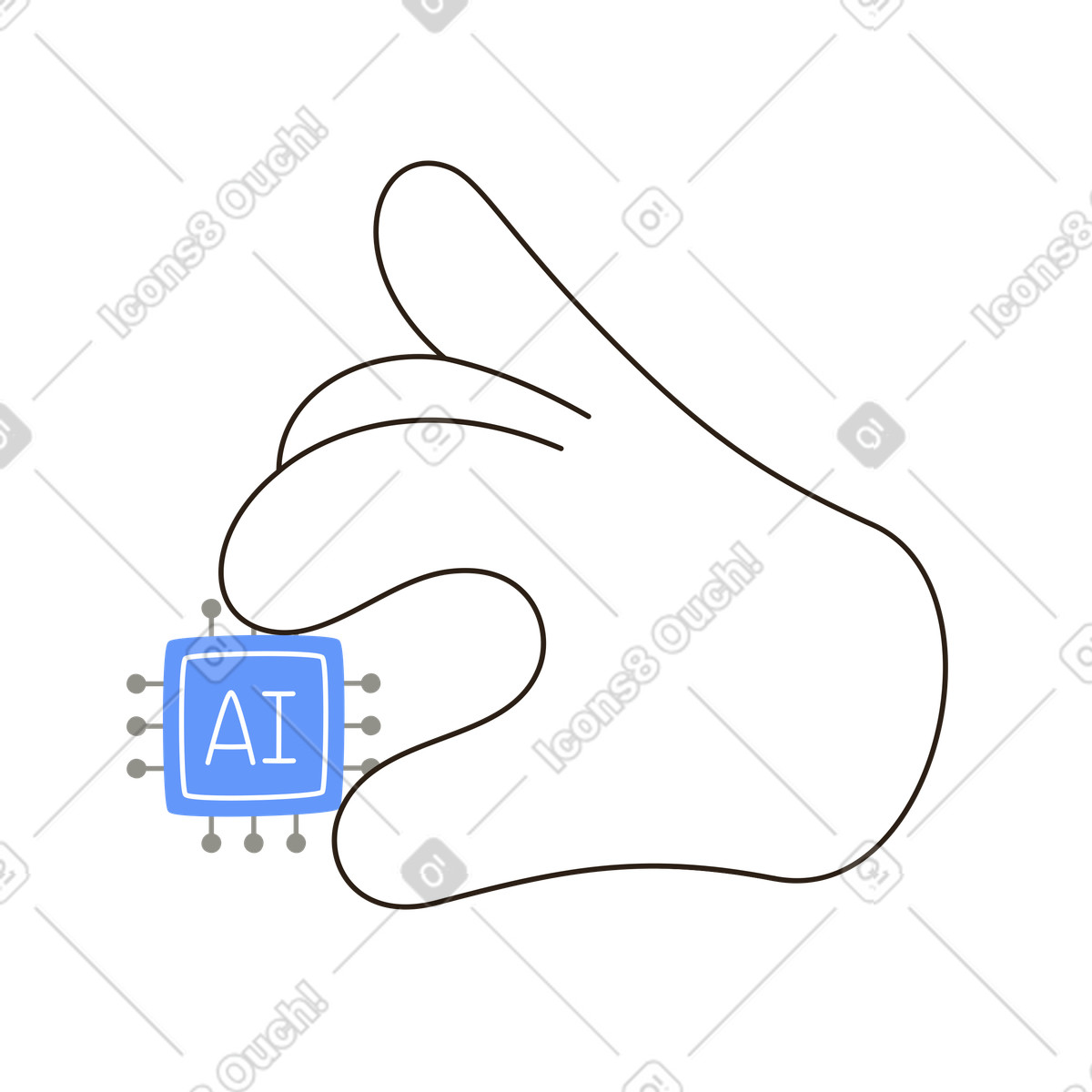 Mano con chip de ia, automatización y aprendizaje automático illustration in PNG, SVG
