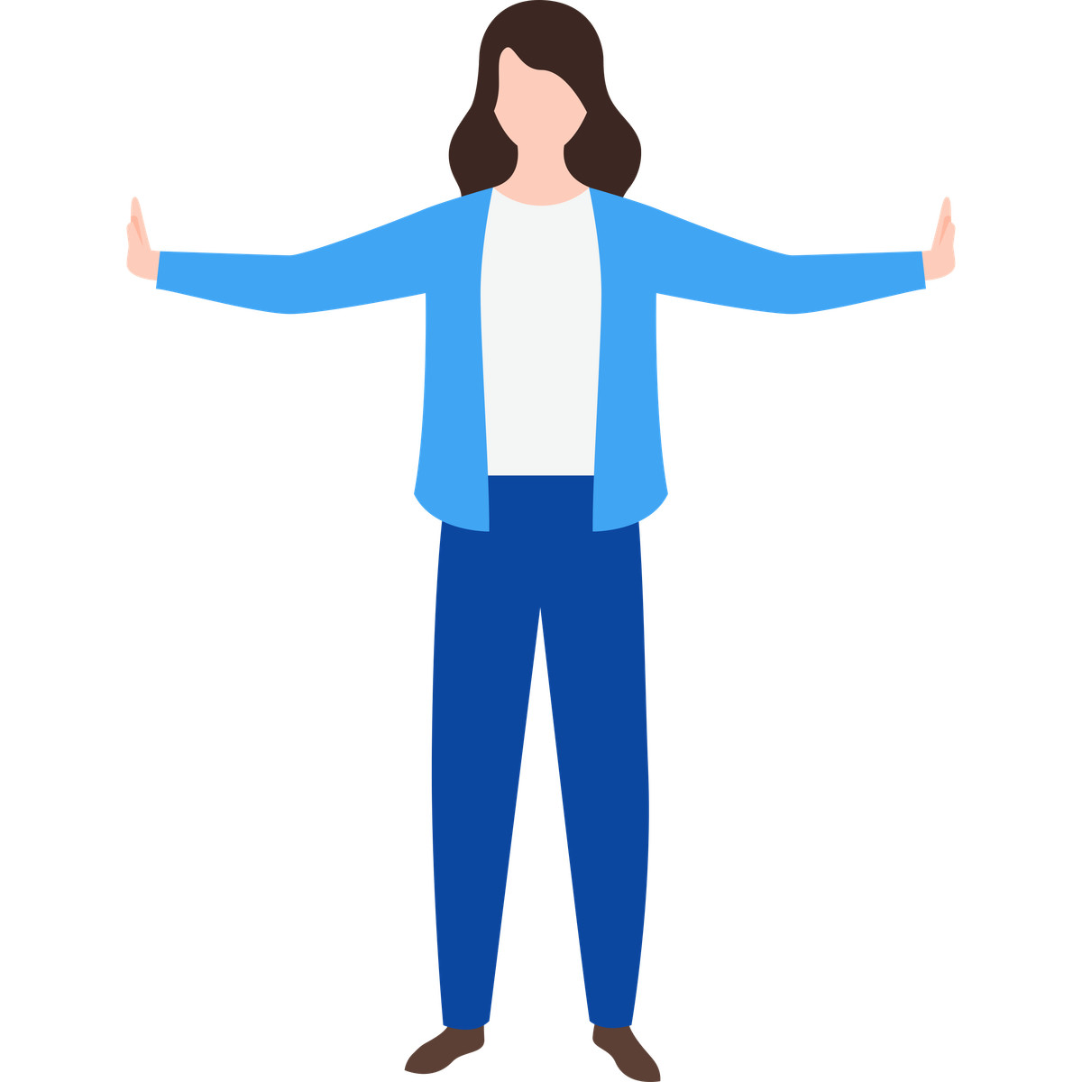 下载 Fogg 风格的 Woman hands to the sides 插画，支持 PNG、SVG 格式