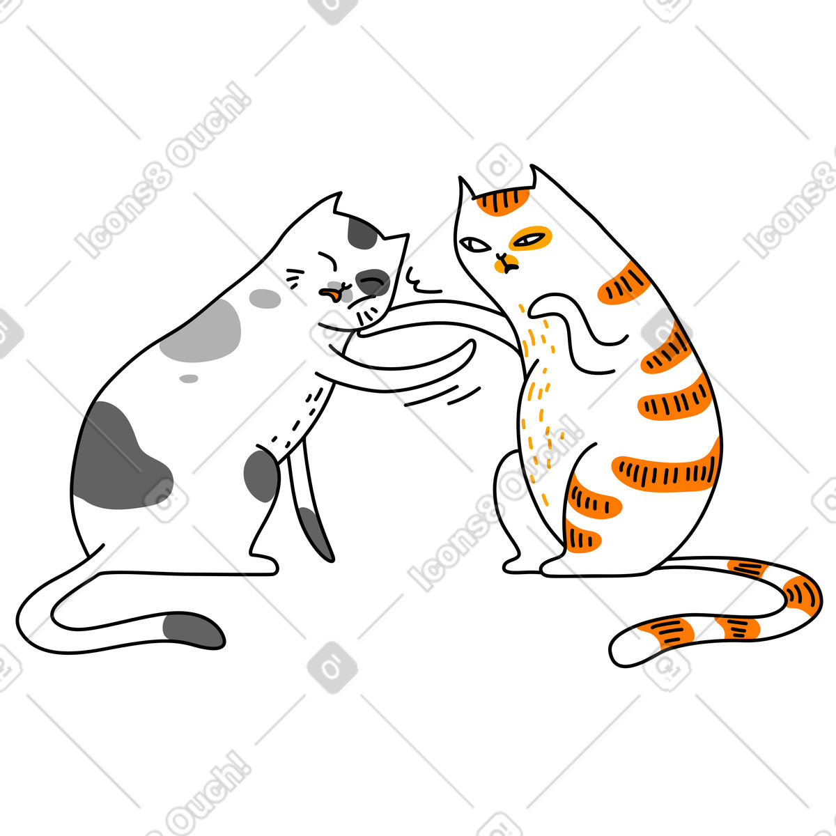 Illustration Des chats qui se battent et frappent les uns autres dans le style Purr à télécharger aux formats PNG, SVG