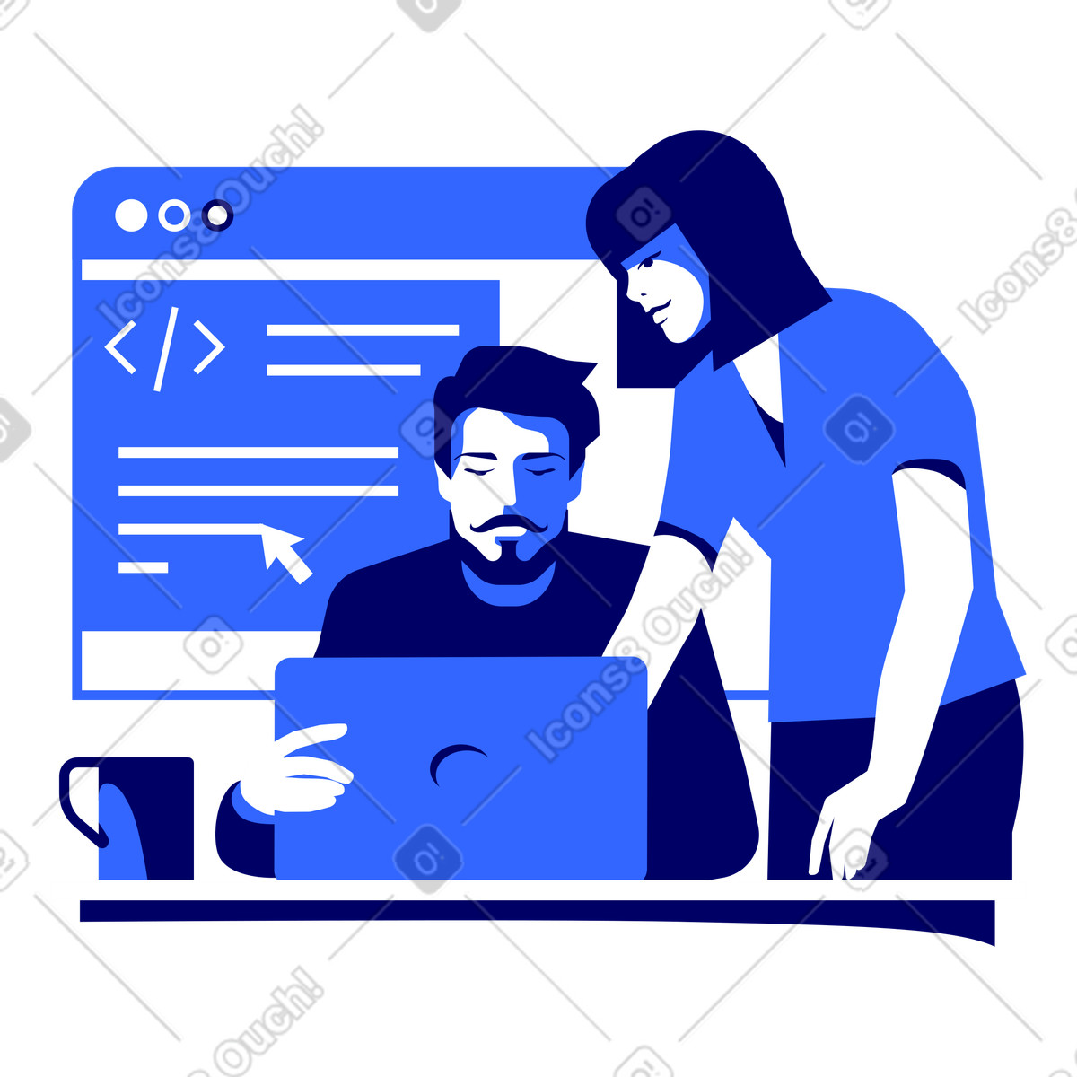 Woman helping her coworker with code illustration in Lounge style download in PNG, SVG