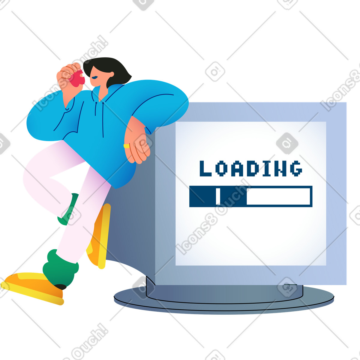 Ilustração animada de Mulher em pé com uma maçã no estilo Colors para baixar GIF, Lottie (JSON), AE