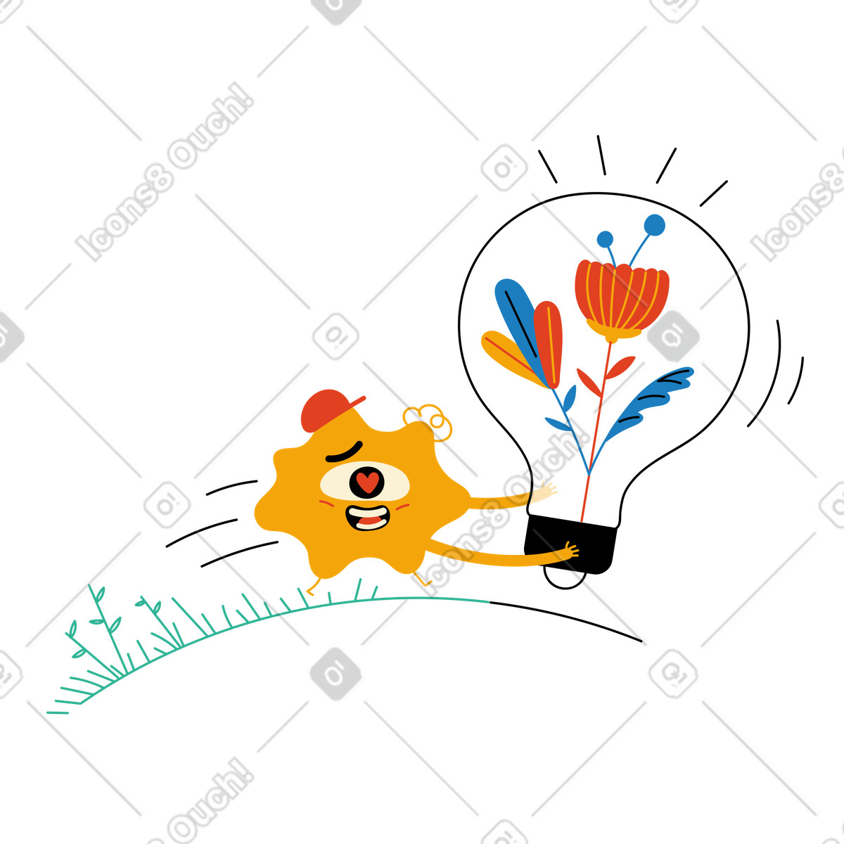 Character carries a light bulb with green technologies animated illustration in Jelly style download in GIF, Lottie (JSON), AE