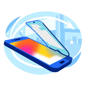 An action shot of a "Samsung Galaxy Z Flip phone" being flipped open. The phone is displayed in mid-air with dynamic motion lines to emphasize the flipping action. The phone's screen is brightly lit, showcasing a vibrant app interface. The background features a blurred urban environment, highlighting the phone's stylish design and modern technology. The angle captures the sleekness of the phone, with light reflecting off its polished surface.