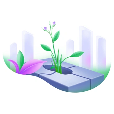 A modern pastel illustration depicting "a single green weed" growing through "cracks in a gray sidewalk." The weed has slender leaves and delicate flowers, showcasing its vibrant color against the dull backdrop. Surrounding the sidewalk are hints of a muted urban environment with faint outlines of buildings in soft pastel shades, emphasizing the contrast between nature and the concrete. The composition highlights the theme of resilience, with the weed standing tall amid the hard, unyielding surface.