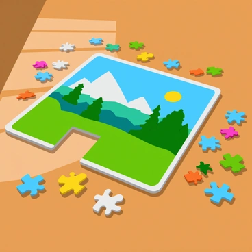 A puzzle illustration missing a few key pieces, leaving gaps