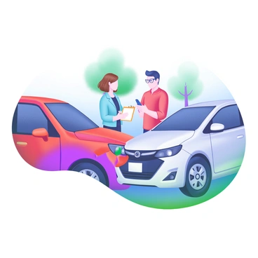 Two drivers exchanging insurance information after a minor fender bender