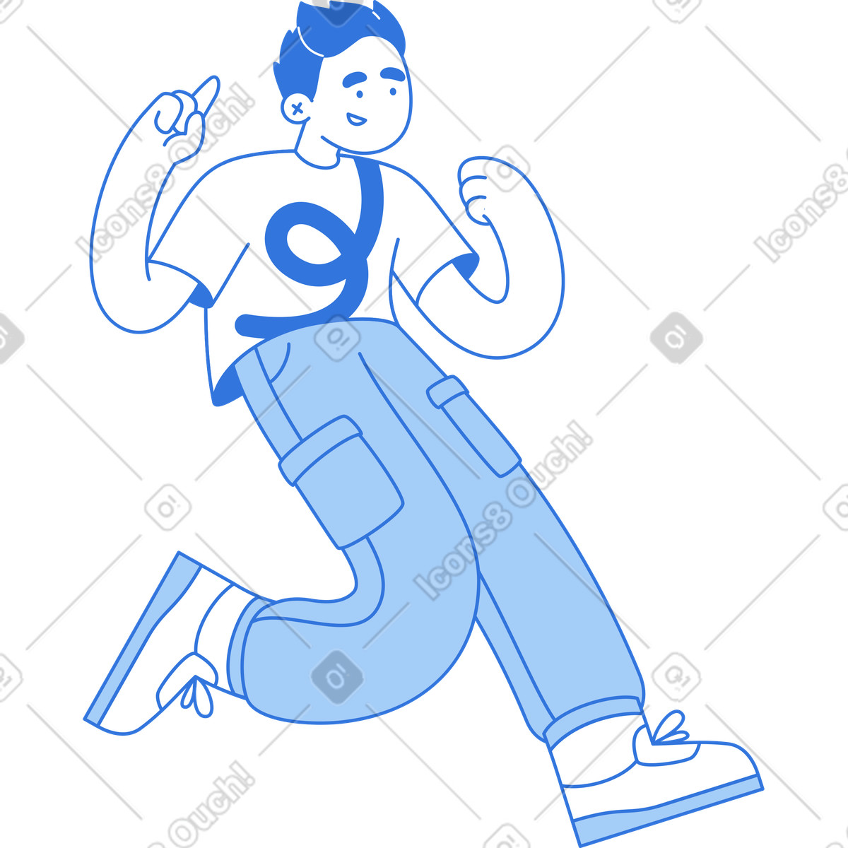 Illustration Homme sautant et pointant vers le haut dans style Sky à télécharger aux formats PNG, SVG