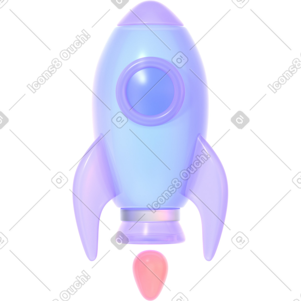 下载 3D Glassy 风格的 Glossy pastel blue rocket 插画，支持 PNG、SVG 格式