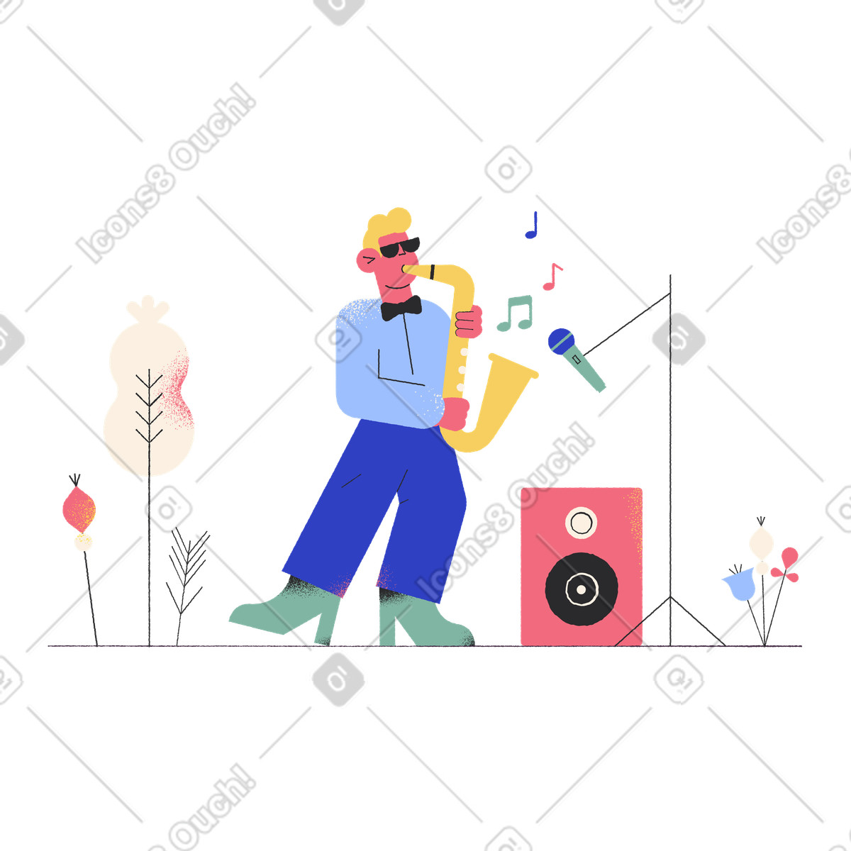 Musicista maschio che suona il sassofono illustrazione in stile Pablo scarica in PNG, SVG